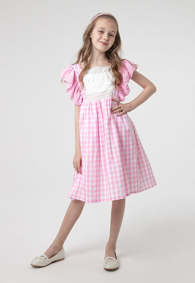 Flounce Plaid Petticoat Lace Girls Dress