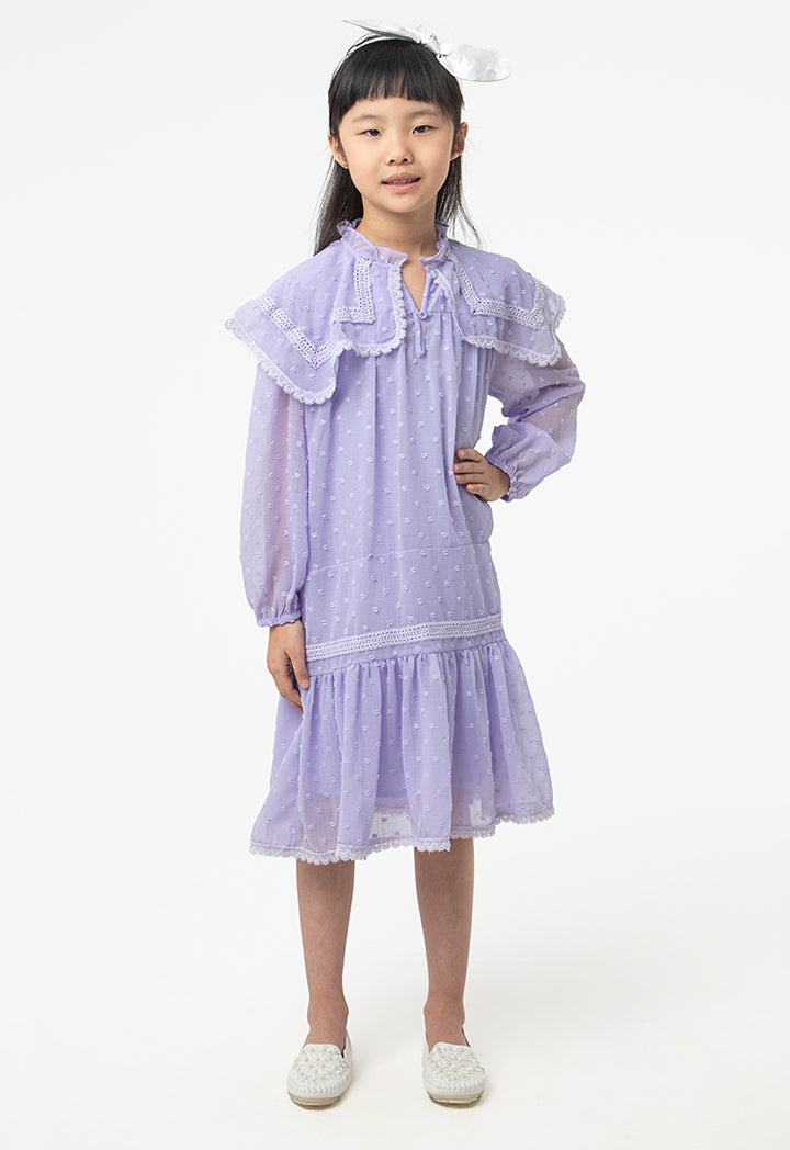 Frilled Collared With Buttons Drop Waist Dress