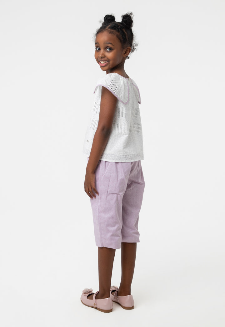 Textured Lurex Frill Blouse And Short Pants Set