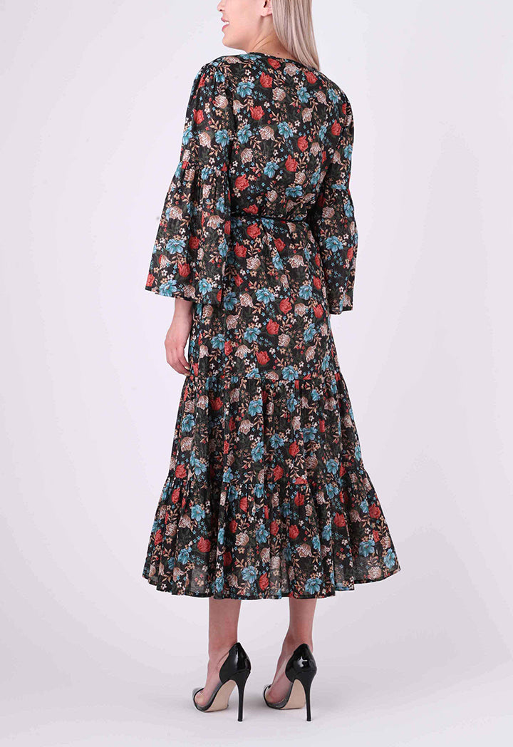 Loop Buttoned Floral Dress
