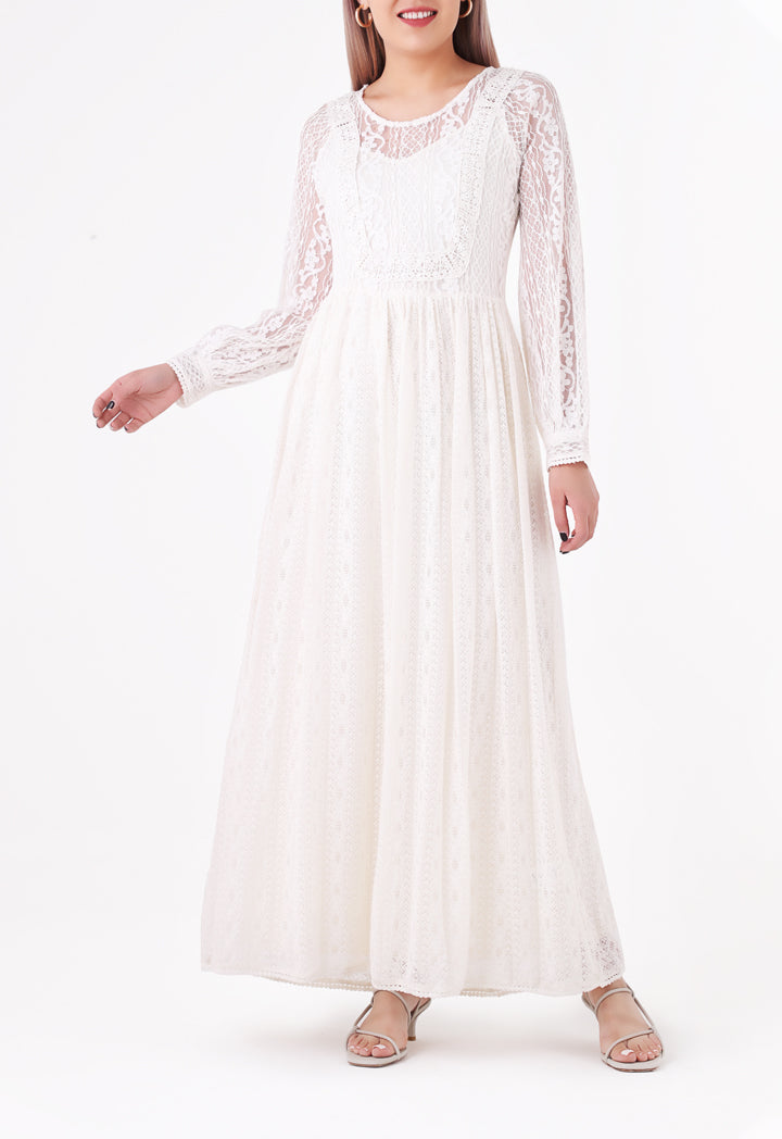 White Maxi Lace A-Line Dress