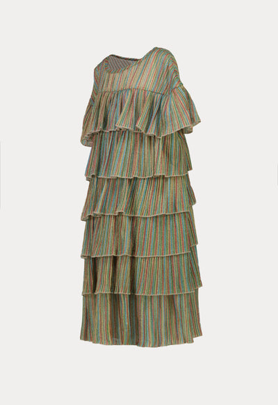 Multicolor Tiered Stripes Lurex Layers Dress