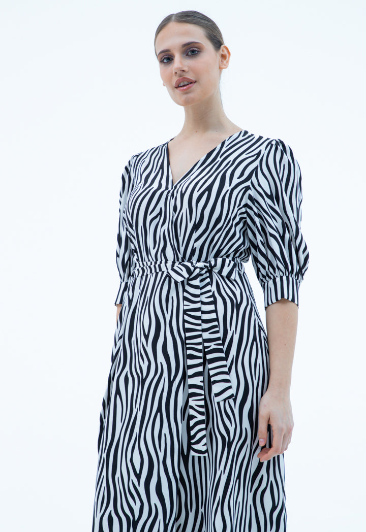 All Over Zebra Printed Dress With Belt