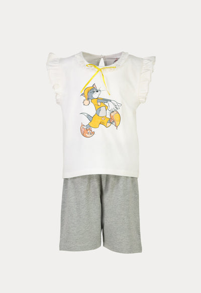 Tom & Jerry Frill Trim Graphic Print Blouse And Short Sets