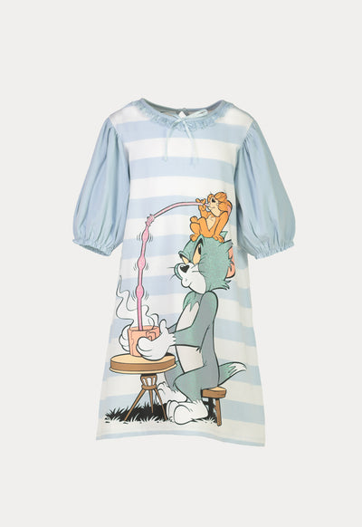 Tom & Jerry  Glittery Graphic Print Puff Dress And Short Sets