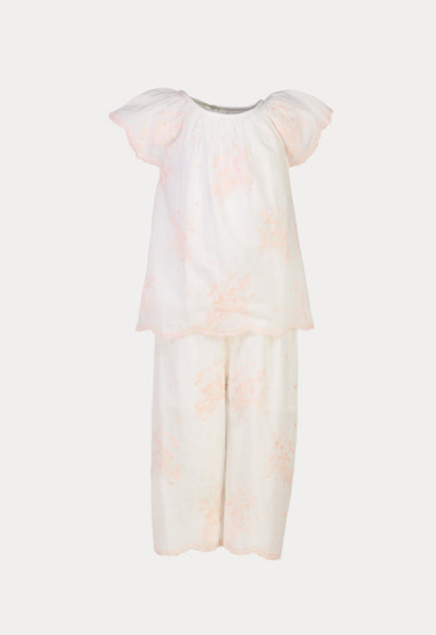 Floral Embroidered Scallop Pajama Set