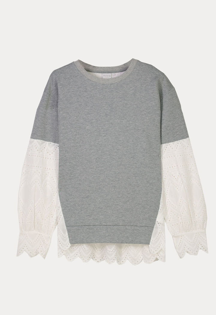 Ribbed Schiffli Long Sleeves Blouse