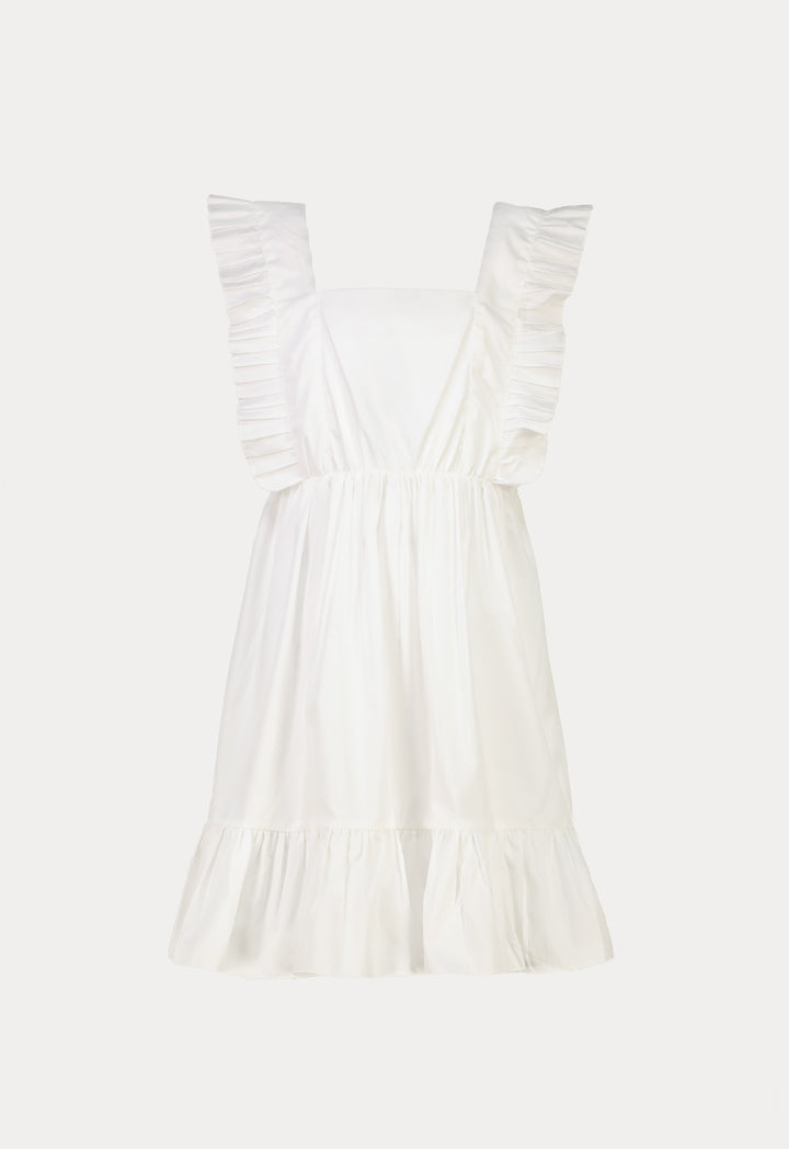 Frill Hem Shoulder Ruffles Sleeveless Dress