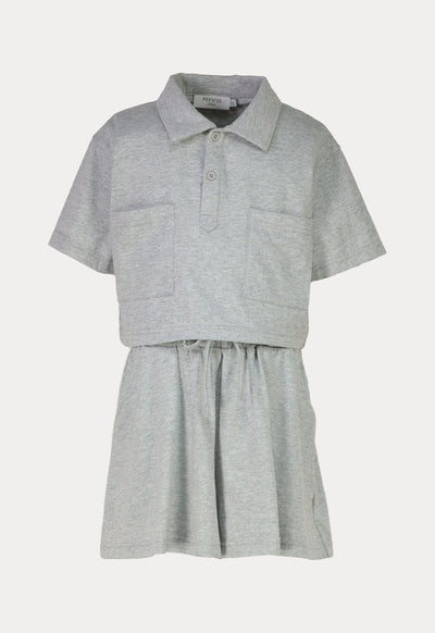 Solid Collar Cropped Blouse And Shorts Set