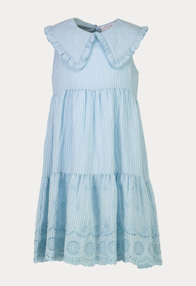 Embroider Stripe Ruffle Tiered Sleeveless Dress